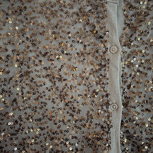 AMERICAN EAGLE OUTFITTERS Rose Gold Sequin Cardigan 3/4 Sleeve Medium Sweater - Picture 9 of 12